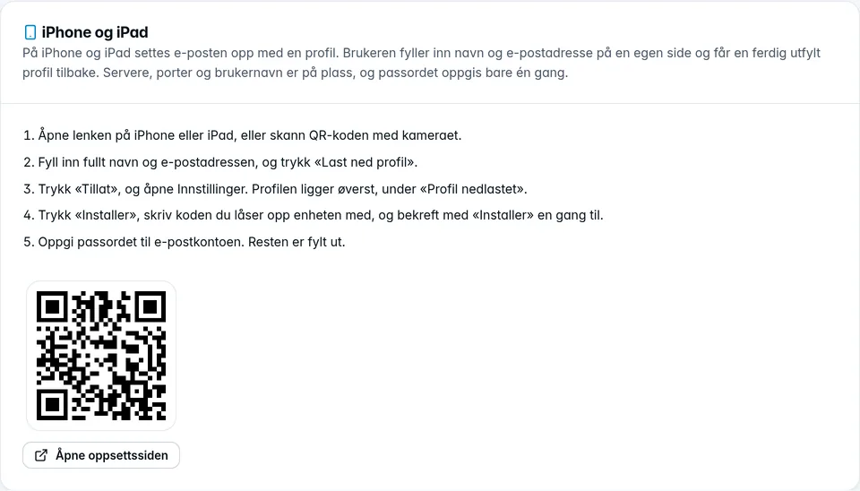 Kortet iPhone og iPad med stegene og QR-koden