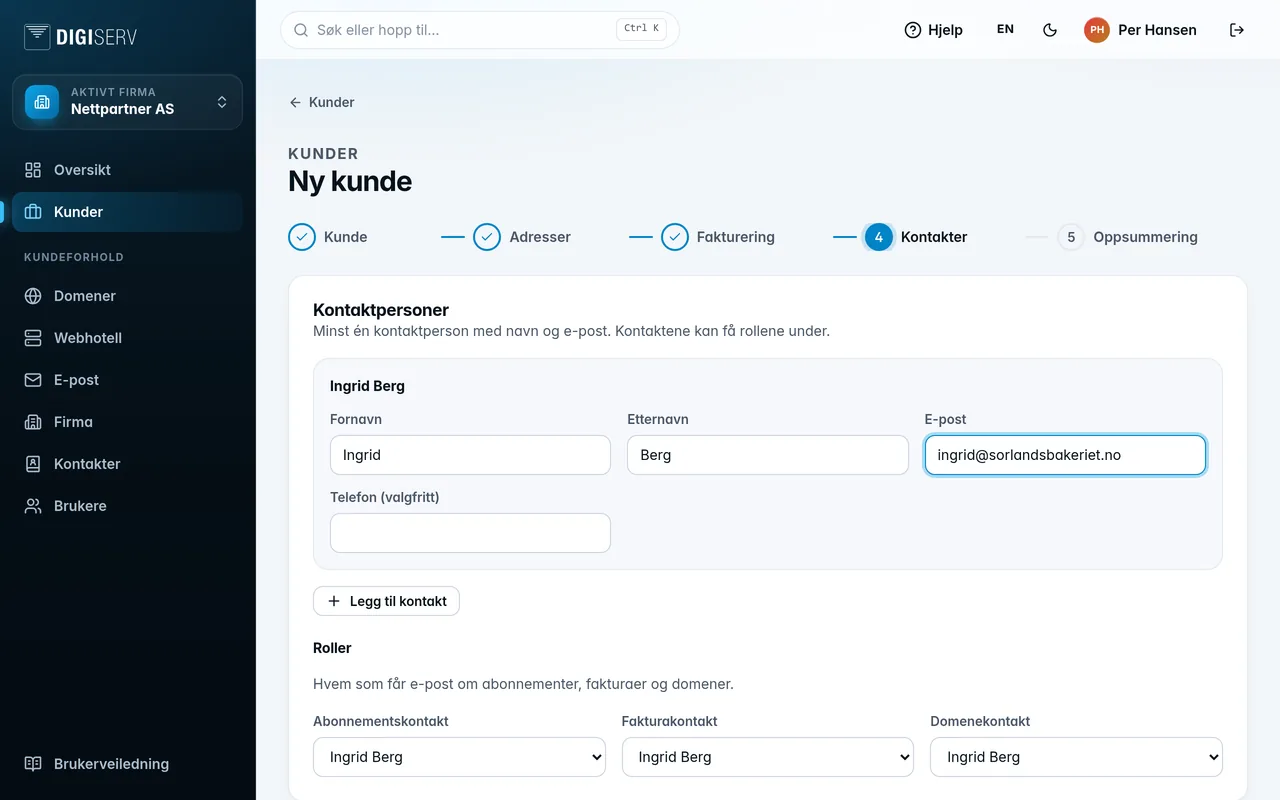 Steget Kontakter med kontaktpersoner og de tre rollene