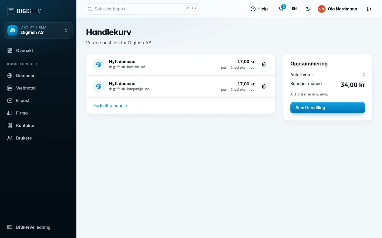 Handlekurven med to domener og oppsummeringen