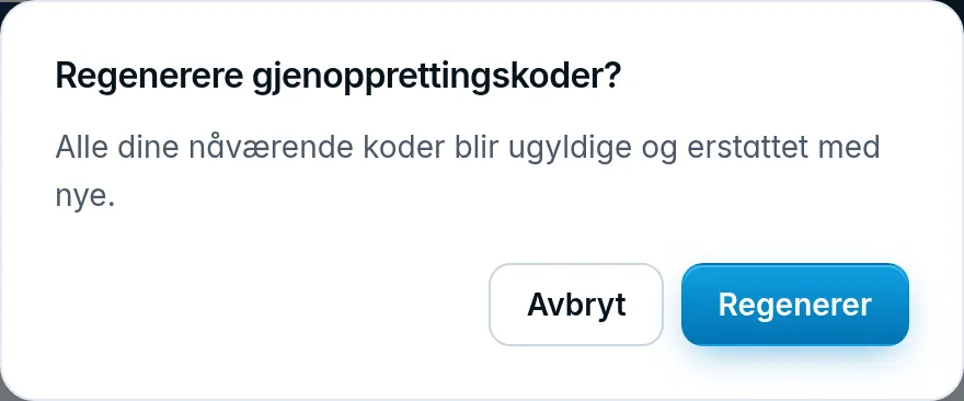 Dialogen Regenerere gjenopprettingskoder?