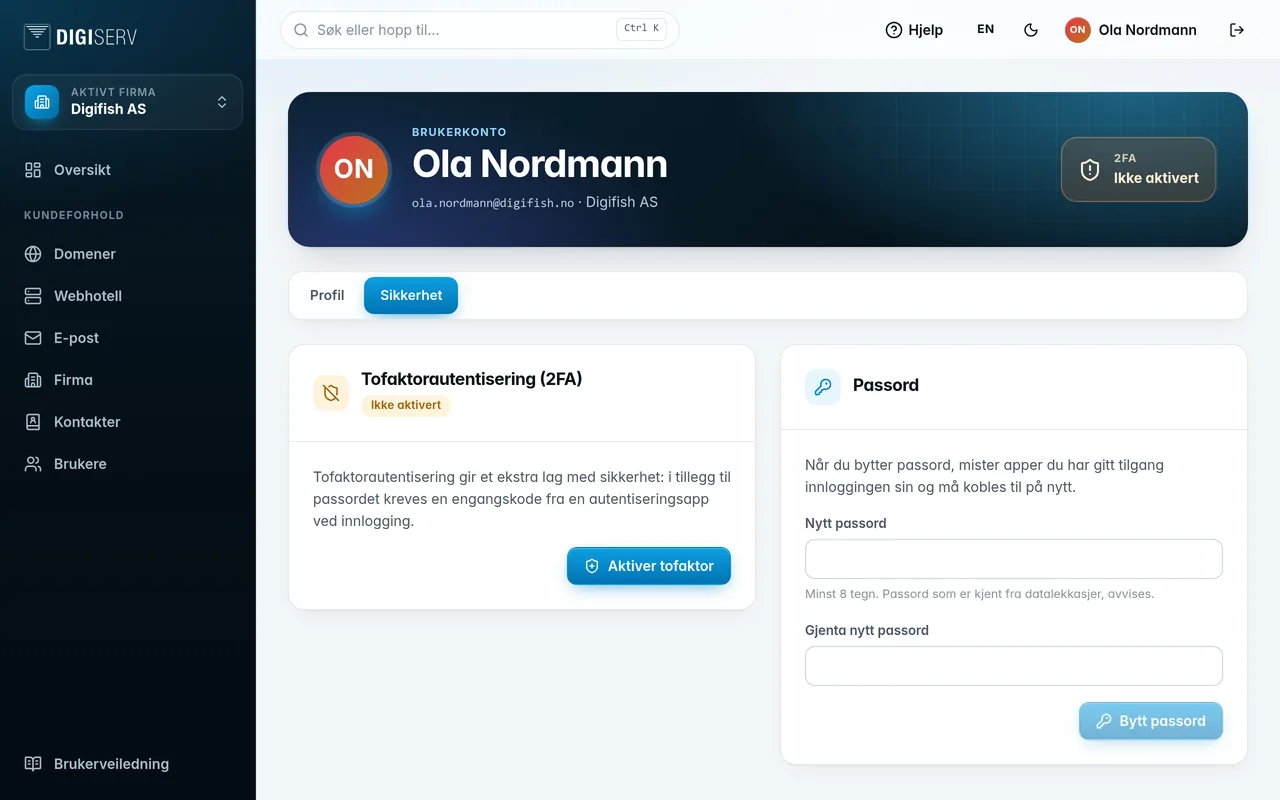 Fanen Sikkerhet med tofaktor og passord