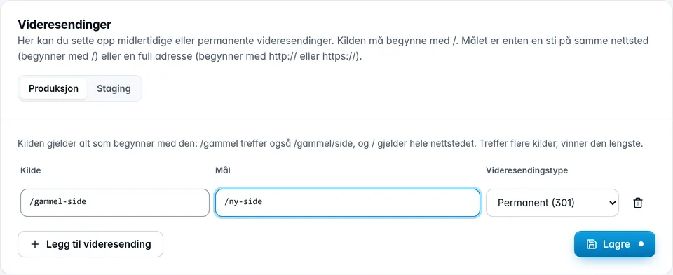 Videresendinger med kilde, mål og type